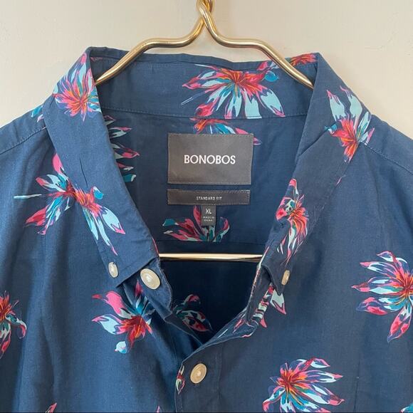 Bonobos Teal Blue Tropical Floral Long Sleeve Button Down Shirt XL - Picture 5 of 6